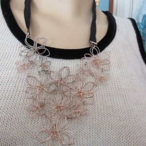 Gold Floral Wire Necklace Velvet Ribbon